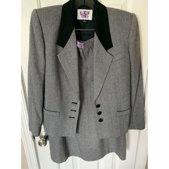 Kasper gray suit size 4 skirt and blazer wool blend - Picture 1 of 7